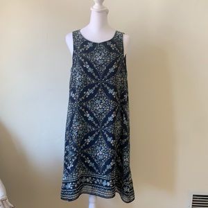 Max Studio Handkerchief Style Dress. Size M. Navy Blue print. Fully Lined.